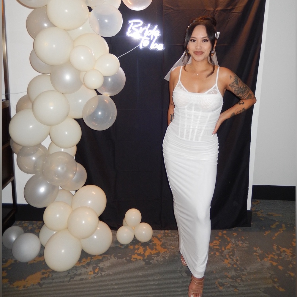 White lace corset fitted maxi white dress size small